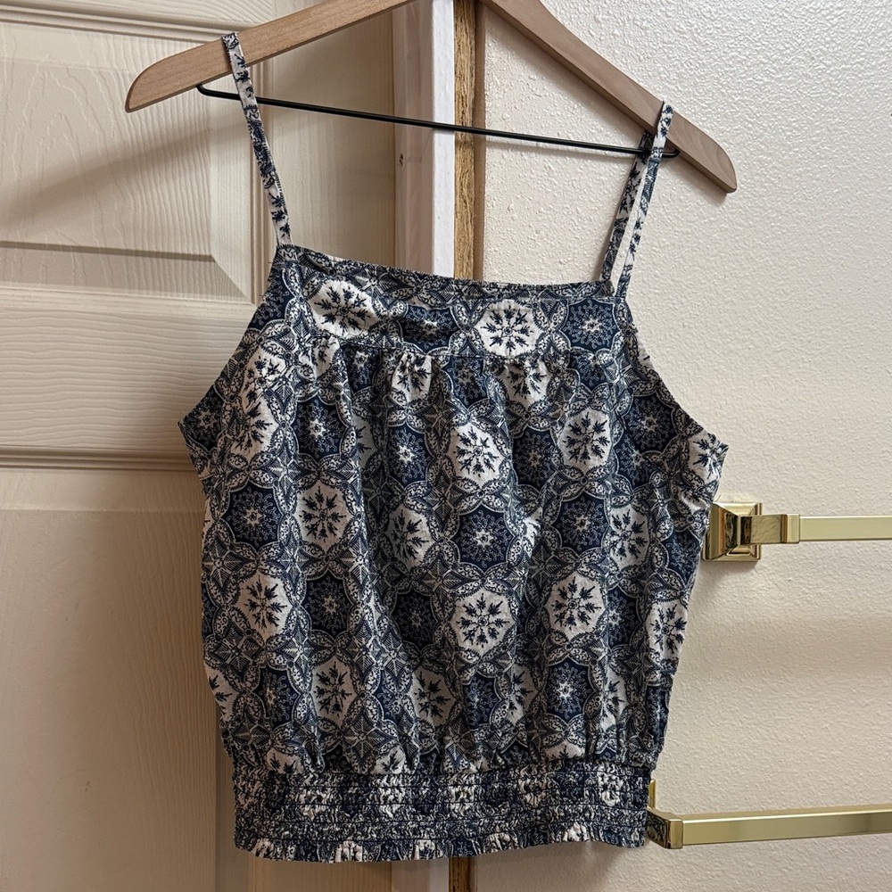 LOFT Navy and Cream Patterned Camisole